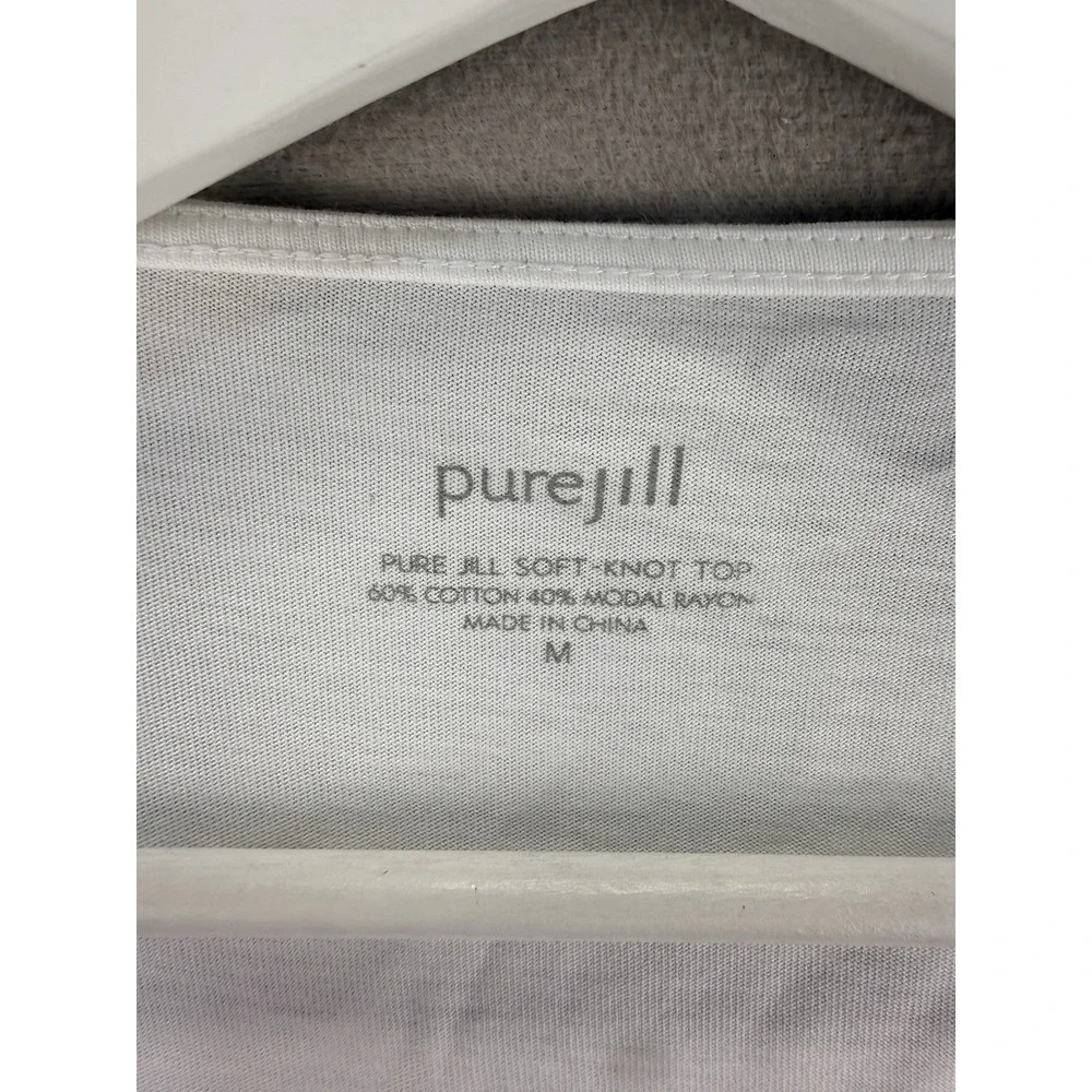 Pure Jill Women's Sz M White Scrunch Twist Front Boat Neck oft Kno Top - Picture 3 of 7
